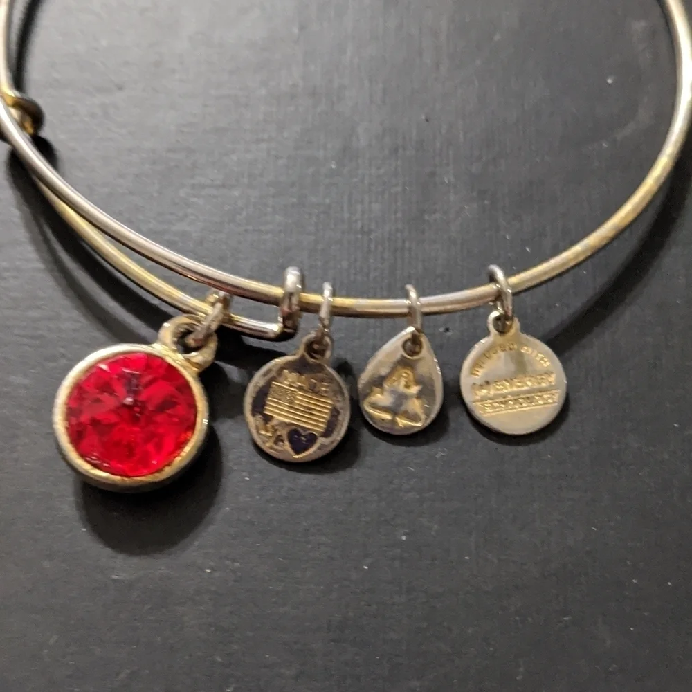 𝅺Alex and Ani Gold Tone Red Rhinestone July Birthstone Ruby Expandable Bracelet